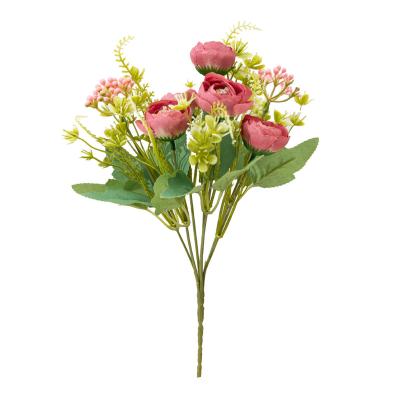 China Wholesale 7 Heads Silk Camellia Flower Bud Artificial Camellia Bouquet Decoration for sale