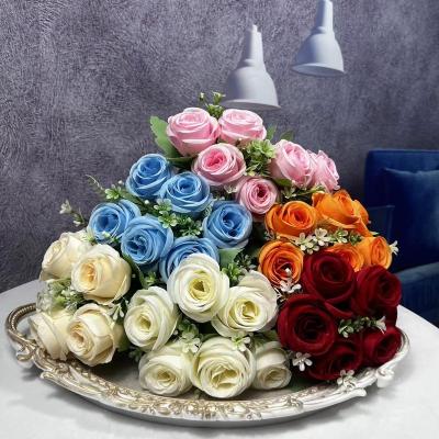 China Hot Sale 6 Heads Silk Roses Link Artificial Rose Bouquet Vase Flowers For Wedding Party Decoration for sale