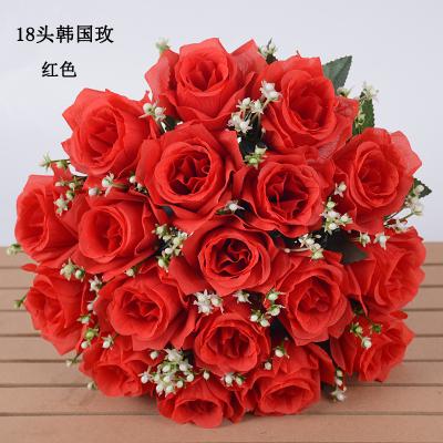 China Hot Artificial Silk 18 Heads Silk And Plastic Rose Flower Bouquet Fake Rose Bouquet For Wedding Decor Monthers Day for sale