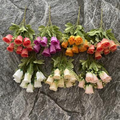 China New Rose Bunch Bouquet Artificial Silk Wedding Silk Flower For Decorative Party Wedding Home for sale