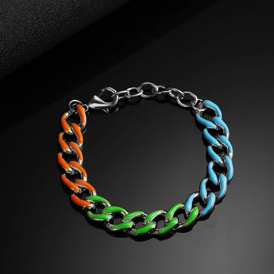 China FASHIONABLE Manufacturers Customize European American CIS Border Cuban Chain Oil Drip Cuban Bracelet Color Bracelet for sale