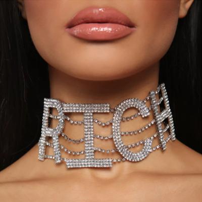 China FASHIONABLE RICHS personality choker necklace hip-hop letter multi-layer necklace European and American fashion necklace rhinestone rhinestone for sale