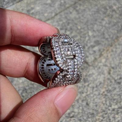 China Europe and America Punk Hip - Hip Jewelry Fashion Brand Single Row T Square Zircon Ring Micro - R Inlaid Gold Plating Men and Women for sale