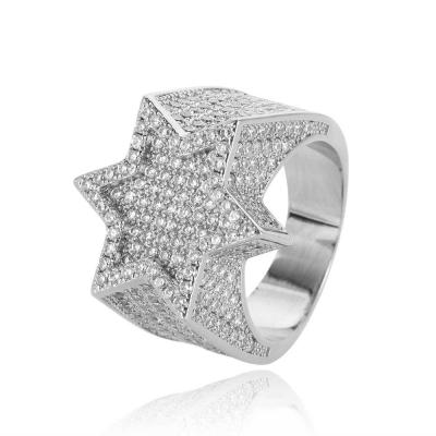 China Hip Hop Men's Star Punk Diamond Ring Real Gold Plated Exaggerated Personality Micro-inlaid Zircon Ring for sale