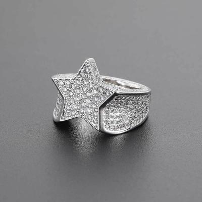 China Five-pointed Star Full American Brand Diamond Ring Micro-Inlaid Zircon European And Hip Hop Accessories Punk Ring for sale