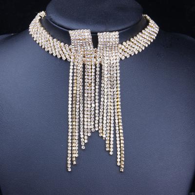 China Wholesale New Trendy Style Fashion Jewelry Classic Claw Chain Rhinestone Necklace Tassel Earring Set for sale