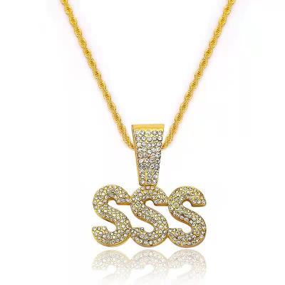 China Fashion Street Punk Hip Hop European Jewelry Paved Diamond Electroplated Iron Savage Pendant Necklace for sale