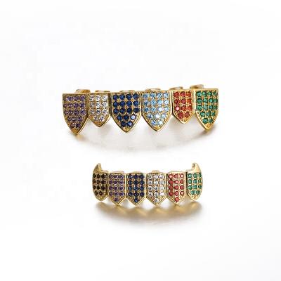 China New Non-mainstream Punk Micro - Embedded Full Zircon Gold Grills Body Jewelry Vampire Hip Hop Gold Teeth Grillz for sale