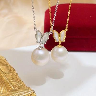 China N276 11-12mm DIY Cute Natural Freshwater Pearl Charm Necklace Chain Accessory 925 Sterling Silver Jewelry For Women for sale