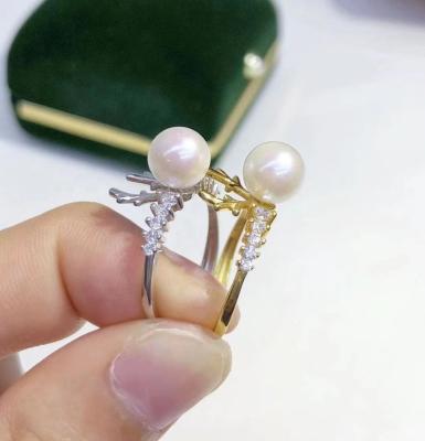 China R775 7-8mm CLASSIC Natural Freshwater Pearl Ring Accessory 925 Sterling Silver Engagement Jewelry Adjustable Size Ring For Women for sale