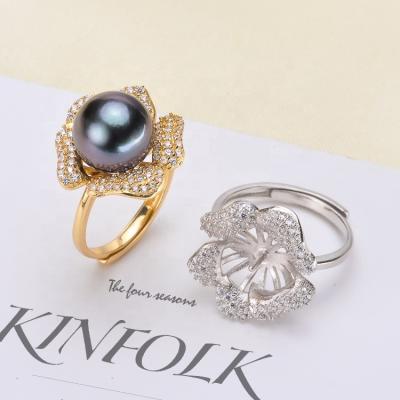 China FASHIONABLE R256 DIY 10-12mm Natural Freshwater Pearl Ring Accessory 925 Sterling Silver Engagement Jewelry Adjustable Size Ring For Women for sale