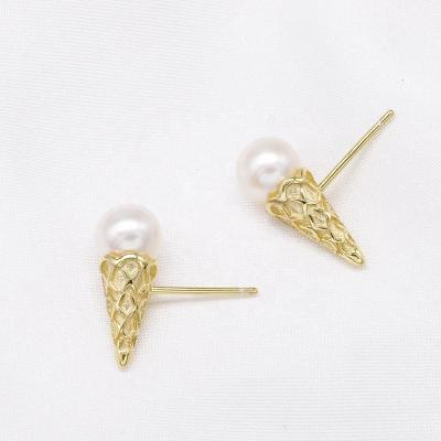 China E418 6-7mm DIY Pearl Charm Earrings Holder FASHIONABLE Natural Freshwater Accessory 925 Sterling Silver Gold Plated Jewelry For Women for sale