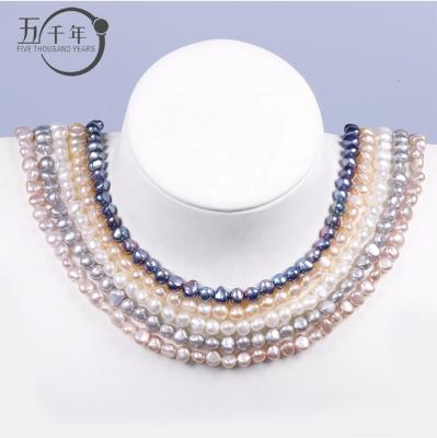 China Wholesale FASHIONABLE 18inches colorful high quality baroque 7-8mm formed necklace of pearl with s925 clasp for sale