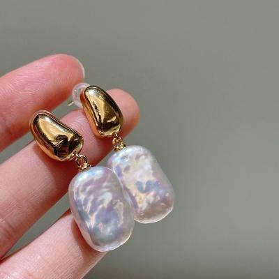 China 009E FASHION Baroque freshwater pearl earrings drop circle jewelry real genuine keshi pearl gold plated women pearl earrings for sale