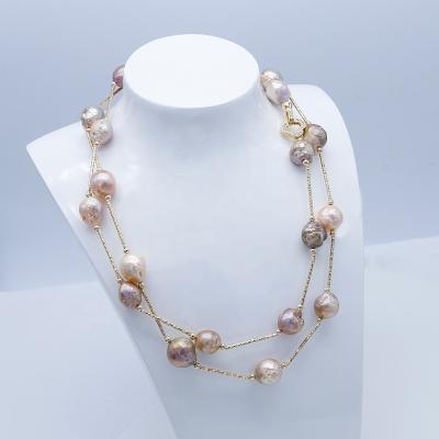 China 001N 10-13mm Edison Pearl Fashionable Freshwater Pearl Jewelry NECKLACE Genuine Genuine Gold Plated Pearl Chain Women Gift for sale