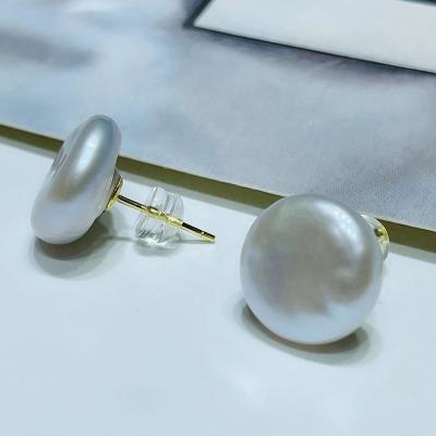 China Korea Simple Design Trendy Genuine Freshwater Coin Pearl Earrings Vintage Women Gift for sale