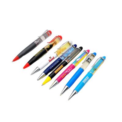 China 2021 New Design Metal Glitter Power Shell Crystal Oil Filled Pen for sale