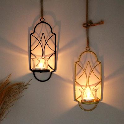 China Northern Europe Simple Wall Decoration Geometric Iron Candlestick Nordic Gold Candlestick Hanging Tray Pendant Chandelier for sale