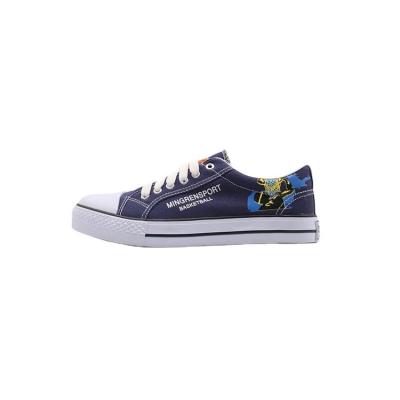 China Fashion Trend Customized Womens Fashion Printed Navy Canvas With Silver Eyelets Casual Sneakers Flats Sports Shoes for sale