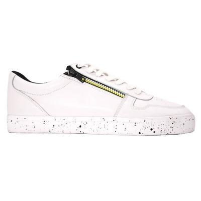 China Fashion Trend Men's White PU With Zipper Top Non-slip Clear Rubber Sole Inkjet Smudge Casual Sneakers Skateboarding Shoes for sale