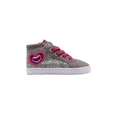 China Flat Children's High Top Silver Glitter With Rose Solid Heart Embroidery Girls Reject Other Zipper Sneakers Casual Shoes for sale