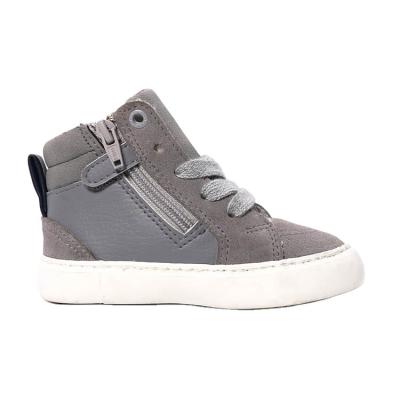 China Winter Thermal Kids Gray PU And Suede Zipper Upper Plush Boots Basketball Style Casual Shoes for sale