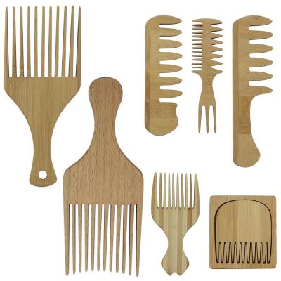 China Sustainable Custom Bamboo Wide Tooth Comb Wooden Hair Men Beard Styling Comb for sale