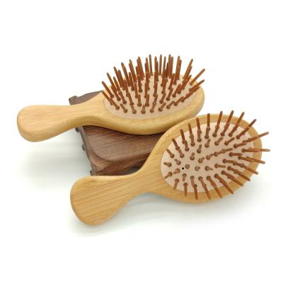 China Round Scalp Brush Airbag Comb Scalp Massager Custom Natural Wood Handle Bamboo Hair Brush Anti-Static for sale