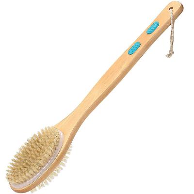 China All Natural Bamboo Wood Boar Stiffen Natural Color Soft Handle Long Bath Brush for sale