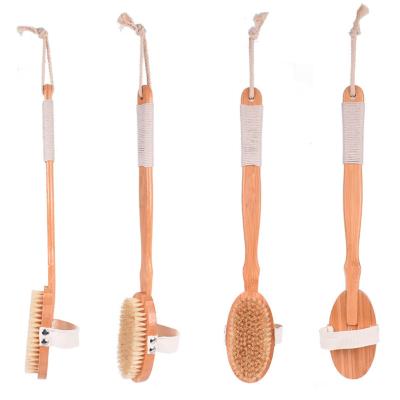 China Custom Long Handle Wooden Handle Exfoliating Bath Cleaning Shower Body Washing Boar Soft Bristle Brush for sale