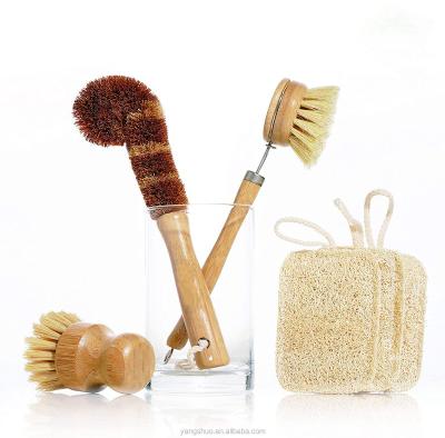 China Viable Kitchen Brush Set Natural Wooden Bamboo Household Wash Dish Bottle Pot Brush Set Zero-Waste Kitchen Cleaning Set for sale