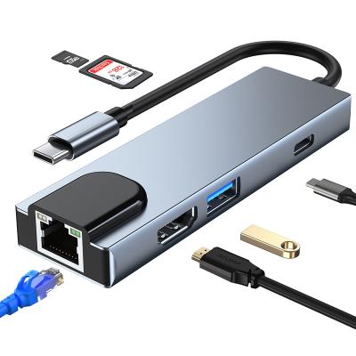 China SmartPhone Computer/Mobile Devices Laptop Tablet Aluminum Alloy Laptop Dock Multiport Hub Usb C Dock 6 In 1 Usb Hub for sale