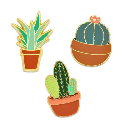 China China Customized Cute Green Plants Cactus Metal Soft Enamel Decorated Lapel Pin for sale