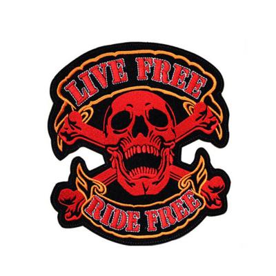 China 3D Bespoke Biker Embroidery Skull Logo Large Size Patch For Jacket for sale