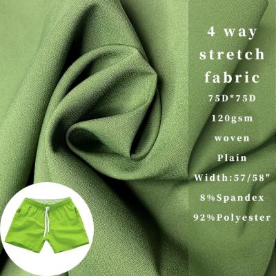 China Stretch customized colorful free samplie 75D polyester 8% spandex 92% 4 way woven stretch fabric for beach pants for sale