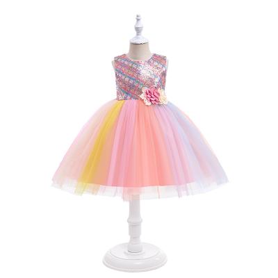 China New Washable Children's Dresses Princess Dresses Colorful Sequins Fluffy Gauze Dresses Flower Piano Costumes for sale