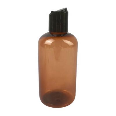 China BEAUTY PACKAGING 8 oz PET Plastic Amber Boston Bottle 240ml With Black Disc Top Cap For Hand Lotion Bottle for sale