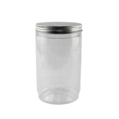 China 800ml Eco-friendly Empty PET Container Plastic Clear Jar With Aluminum Lid For Food Packaging for sale