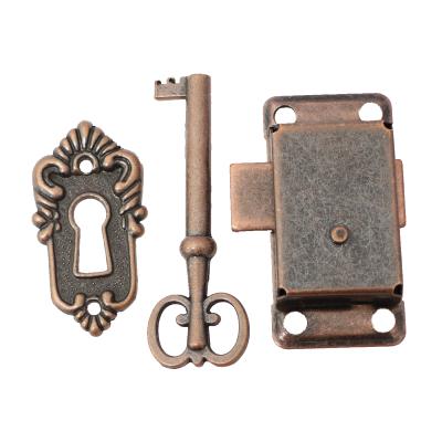 China Mid Century Antique Bronze Small Jewelry Box Lock Cabinet Door Lock Cupboard Lock With Key for sale