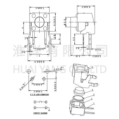 China PA6T 7.5X6.2 Tact Switch 90 DIP HTSYM-HTDP08-043JB Tactile Switch for sale