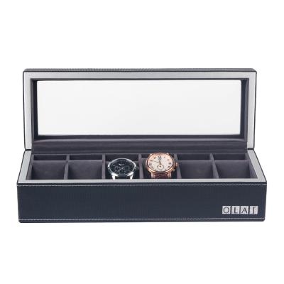 China Wholesale Black Wooden Watch Packaging Box Watch Box PU Leather Luxury Black High Quality Watch Box 6 Slots In Stock for sale