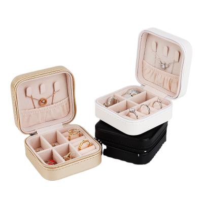 China Recyclable Wholesale Leather Jewelry Box Accessories Travel Ring Earring Pendant Gift Storage Box for sale