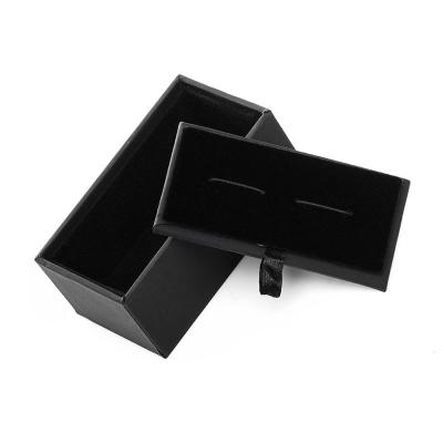 China Classic Paper Black PU Cufflinks Storage Box Jewelry Gift Leather Organizer Packaging Box for sale