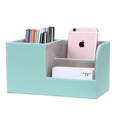 China Home Office Handmade Struction Leather Office Stationery Multifunctional Pen Cell Phone Organizer Storage Box for sale