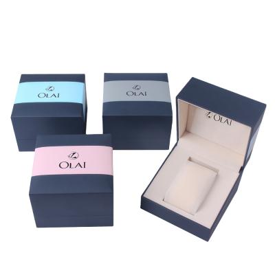 China Unique Design Special Custom Plastic Core DDP Logo Slanting Opening Brand Decoration New And Custom Blue Paper Plastic Watch Package Box for sale