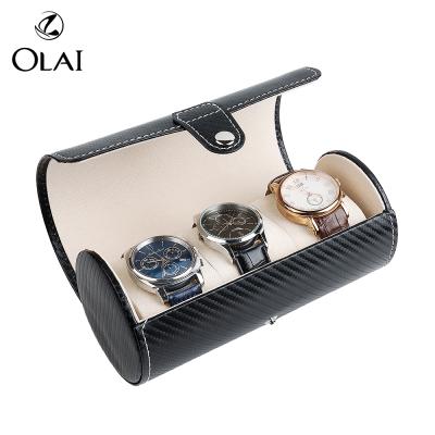 China 3 Slots Watch Rolling Portable Travel Box Smart Watch Wrist Fiber Watch Storage Display Storage Carbon Packaging Carrying Watch Case for sale