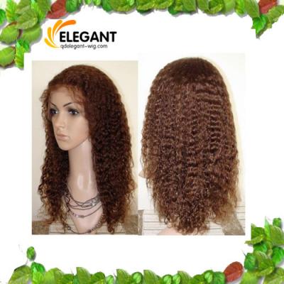 China Fashionable 14 inch Kinky Curl Light Brown Color Indian Human Hair Full Lace Wig for sale