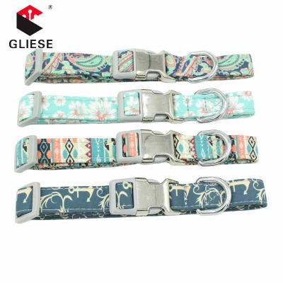 China Pet Sustainable Supplies Fashion Polyester Adjustable Size Printed Dog Collar Double De Perro for sale