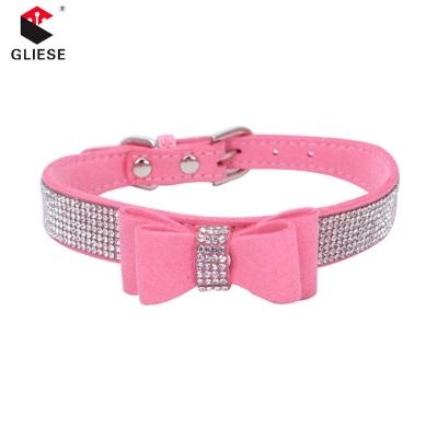 China Viable Microfiber Diamond Colorful Luxury Bowtie Small Adjustable Cute Dog Collar for sale