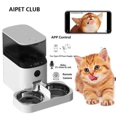 China App 5L Control Two Automatic Double Bowl Smart Dog Automatic Pet Feeder Recording Pet WIFI Cat Pet Feeder With Camera for sale